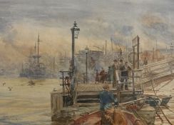 William Lionel Wyllie (British 1851-1931), Govan Pier, watercolour and pencil, signed and titled