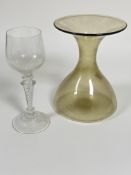 Property of the late Countess Haig, a pale green glass hand blown flared mouth waisted spreading