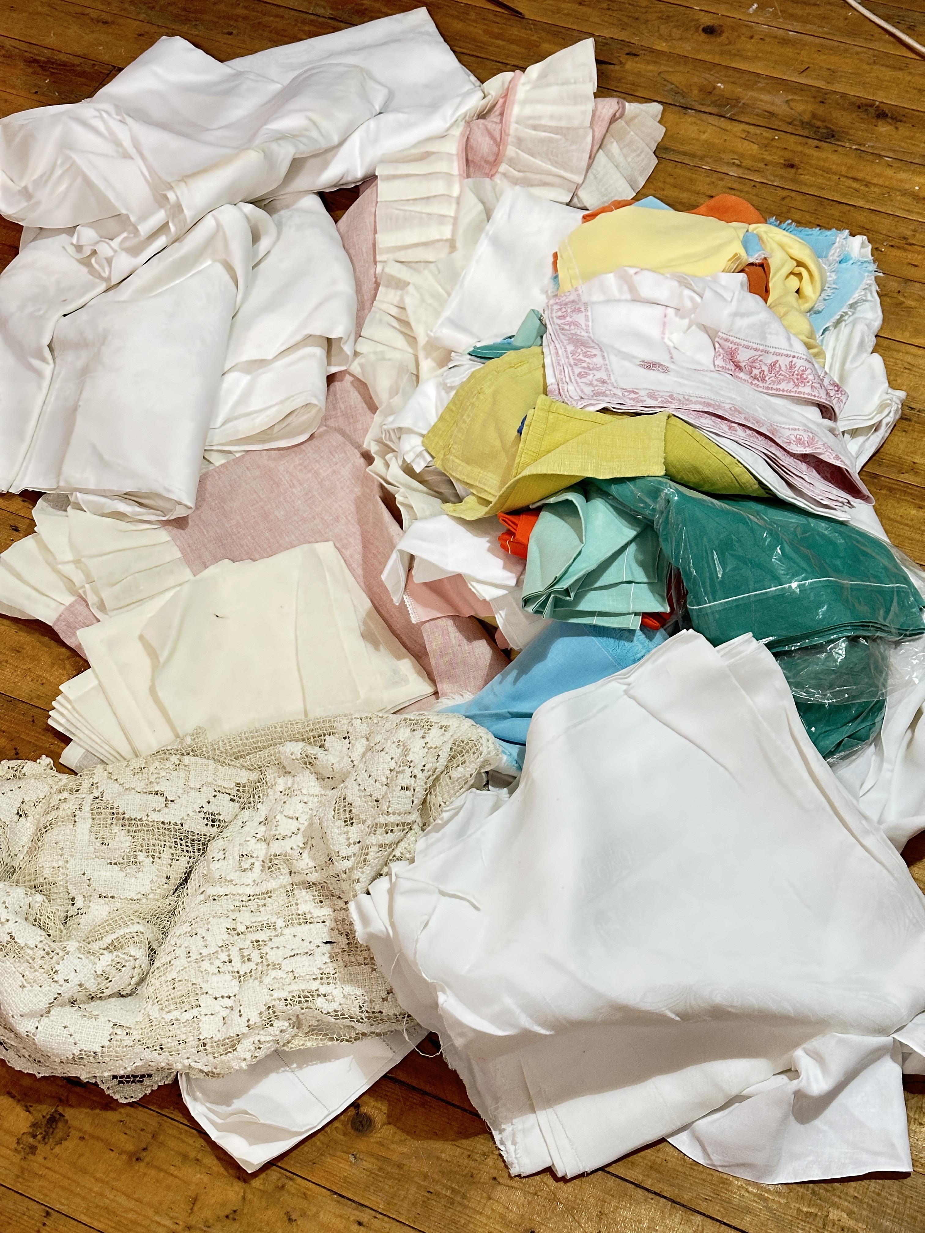 Property of the late countess Haig, a collection of seven various damask large table clothes, a