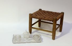 An Art Deco decorative clear glass vanity set with three dishes and covers together with a mid-