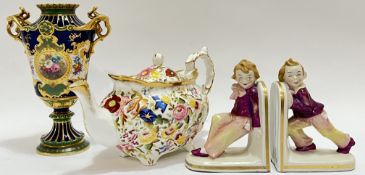 A mixed group of ceramics comprising a Royal Bonn porcelain vase with baroque style decoration depic