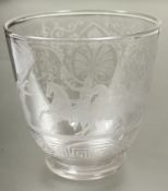 A Regency crystal wheel engraved tea caddy tea mixing bowl with Greek soldiers on horse back and