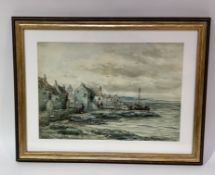 John Hamilton Glass (Scottish 1890-1925), A Dutch village scene with boats and people to background,