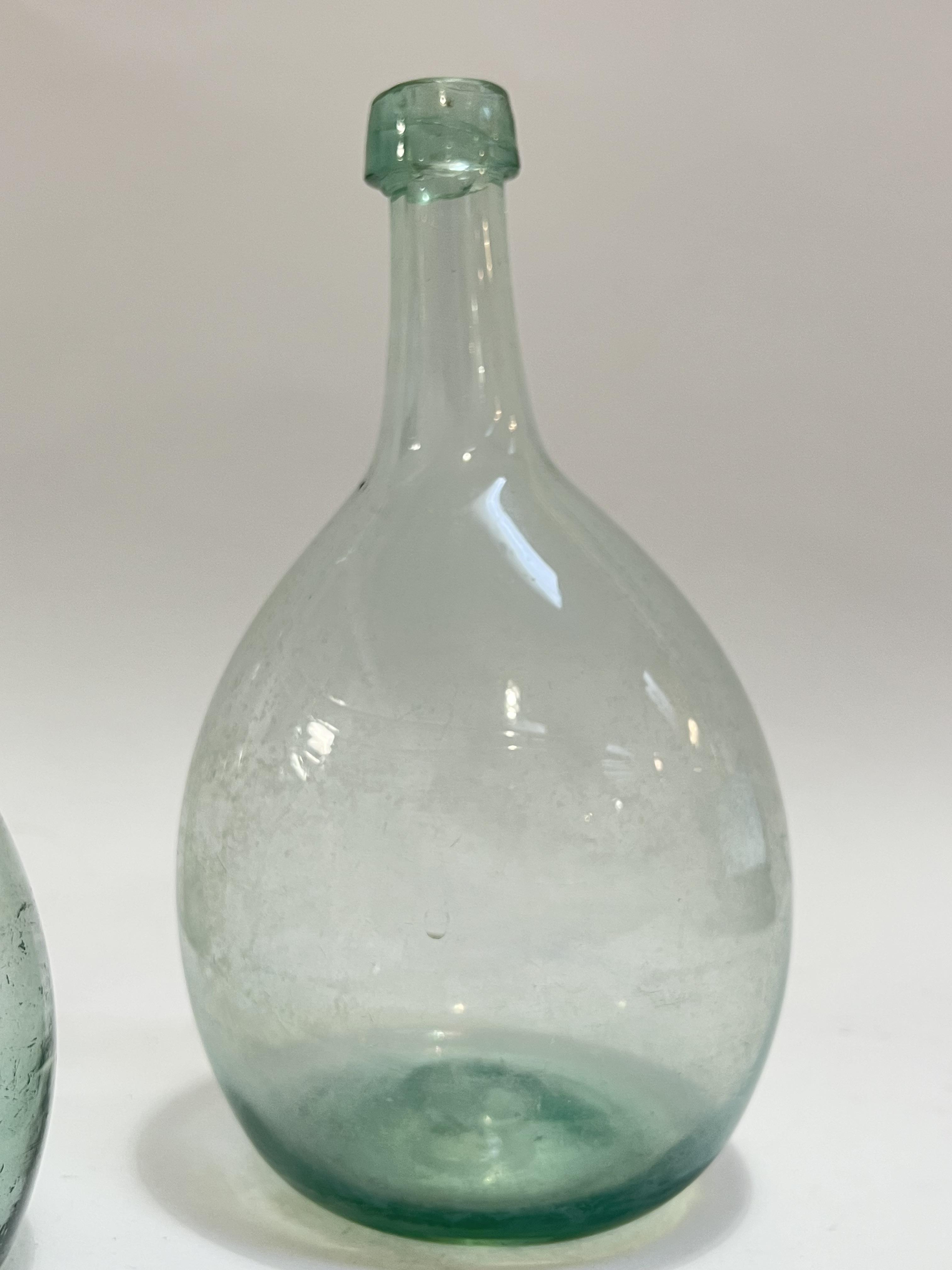 Three early American (18th/19th century) blown glass onion bottles (largest h- 31cm) - Image 4 of 7