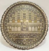 A large and fine Indo-Persian (probably Kashmiri/Indian) Mughal style niello white metal tray with