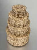 Property of the late Countess Haig, a graduated set of four circular Italian hand made paper boxes