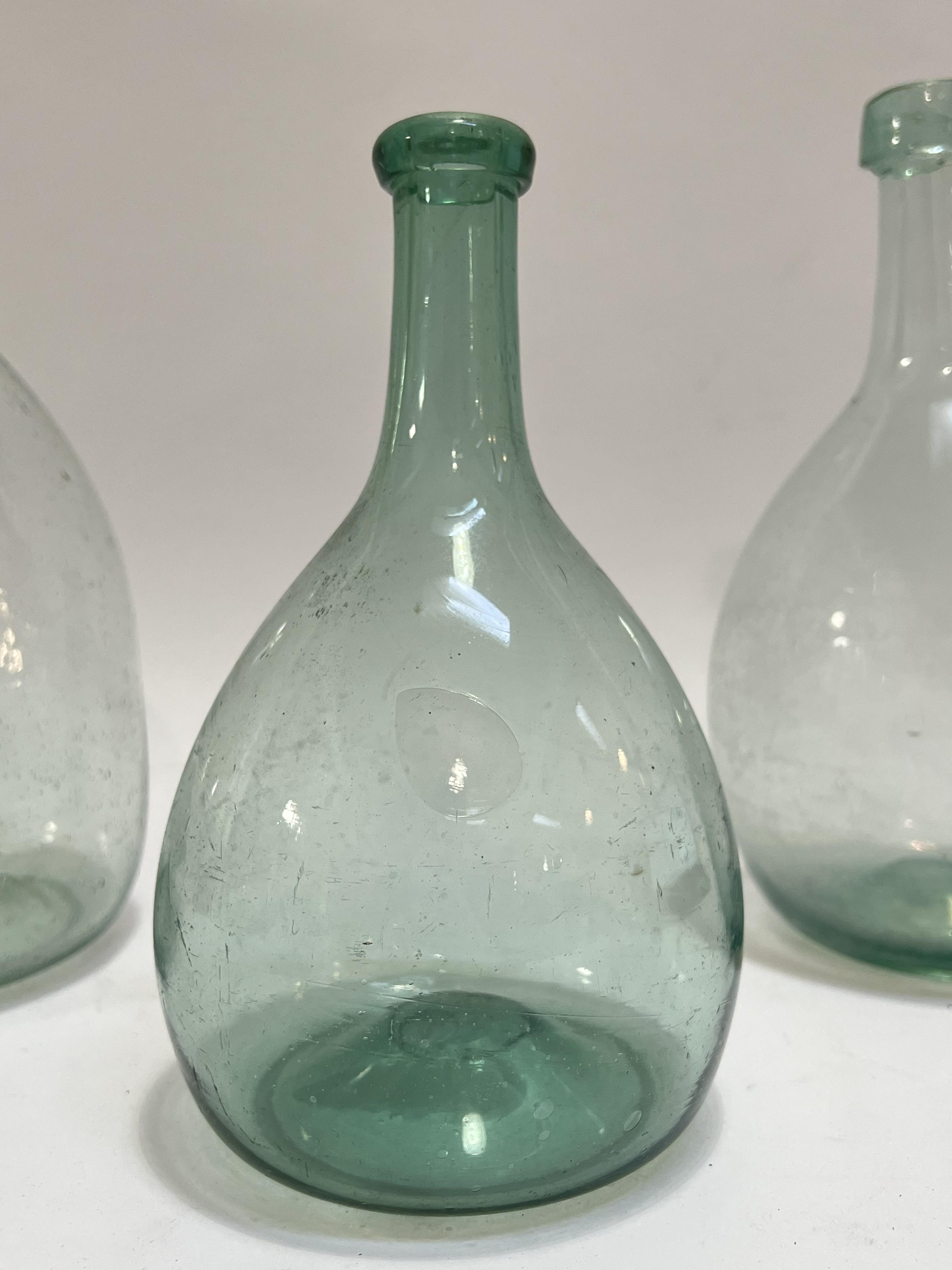 Three early American (18th/19th century) blown glass onion bottles (largest h- 31cm) - Image 3 of 7