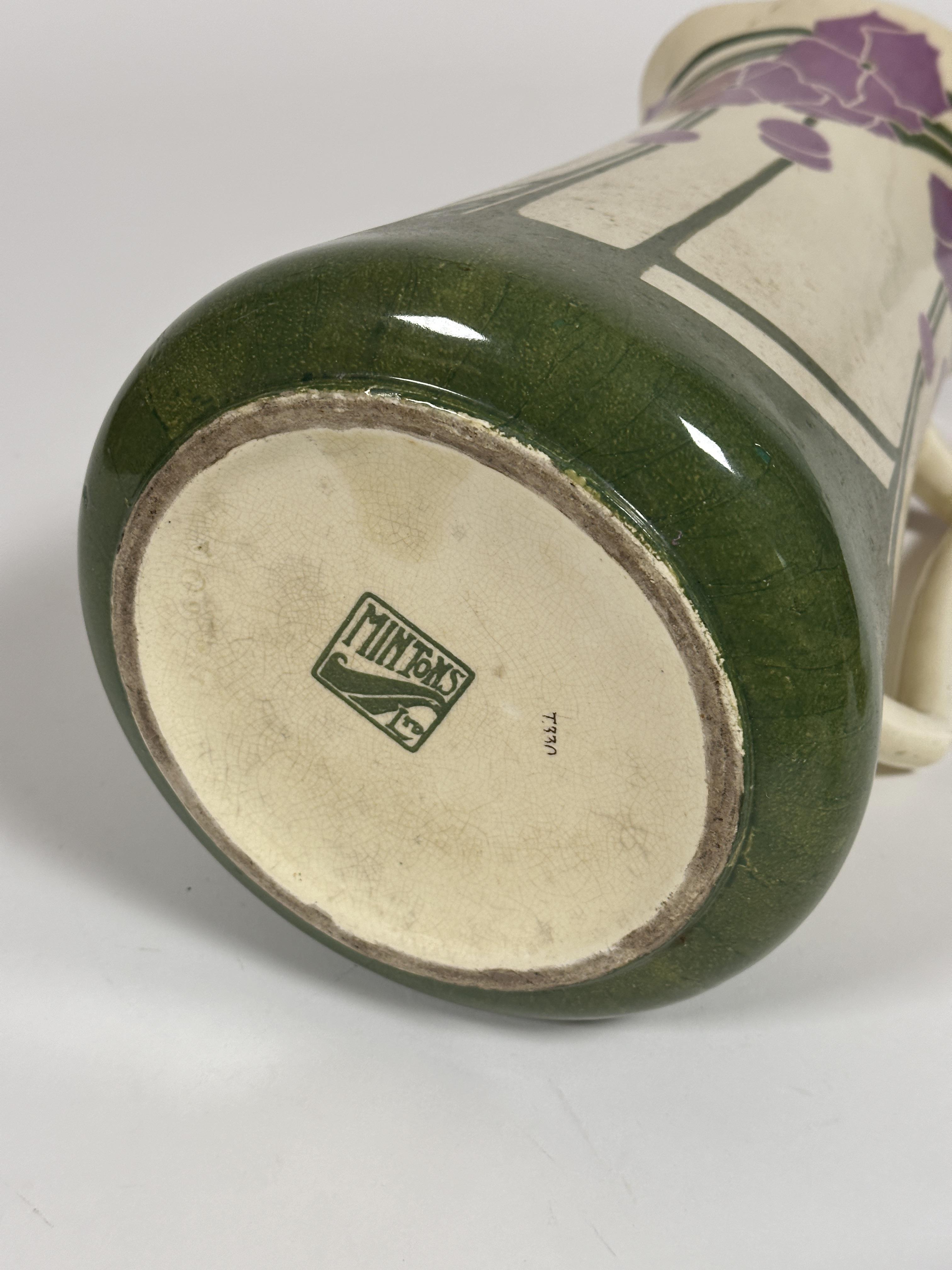 A Edwardian Mintons pottery ewer of flared design with floral and leaf in the Art Nouveau taste no - Image 3 of 3