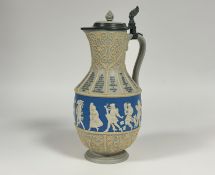 A Villeroy & Boch Mettlach pewter-mounted stoneware flagon, late 19th century, sprigged with a