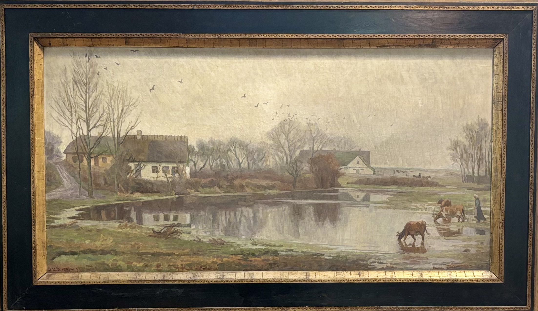 Johan Ulrik Bredsdorff (Danish, 1845-1928), Cattle Watering by a Danish Farmstead, signed with - Image 2 of 2
