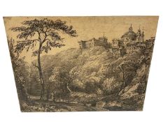 19th century Continental school, pencil sketch, La Riccia, titled verso, 12 x 15