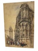 Cecelia Montgomery (1792-1879) watercolour- Continental street scene in the manner of Prout, signed