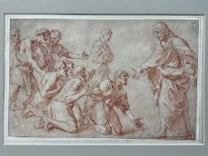 17th century Continental school, red chalk drawing - Joseph reveals himself to his brothers, 18 x 29