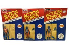 Palitoy Action Man Action Force Space Pilot, Security Trooper & Patroller, on card with blister pack
