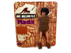 Mego Corps (c1977) One Million B.C. Mada action figure cavewoman, on unpunched card with bubblepack