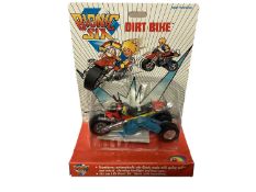 LJN (1986) Bionic Six Dirt Bike & Quad Runner, mounted on plinth & card with bubblepack (2)