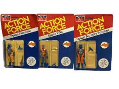 Palitoy Action Man Action Force Space Pilot, Security Trooper & Patroller, on card with blister pack