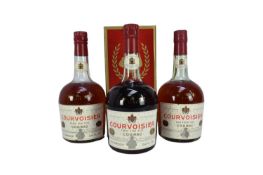 Three bottles, Courvoisier Trois Etoiles Luxe Cognac, 70% proof, 24Fl.oz, one boxed