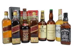 Eleven bottles, to include Johnnie Walker Red Label (3), Seagram's Canadian Whisky, Taylor's LBV por