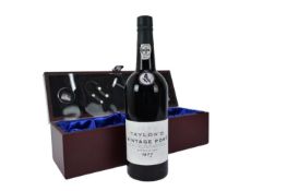 One bottle, Taylor's Vintage Port 1977, bottled in 1979, in presentation box with accessories