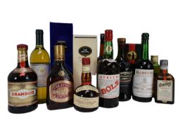 Thirteen bottles, to include Drambuie, Grand Marnier, Cointreau, Cherry Heering etc