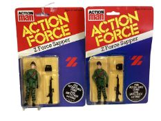Palitoy Action Man Action Force Z Force Sapper (x2) & Infantryman (x3), on card with blister pack (5