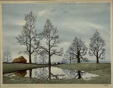 Tristram Hillier, signed print, dated 1949, 'Flooded Meadow'