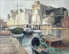 Douglas Wilmer ( Sherlock Holmes actor) signed watercolour 'Albion Wharf Ipswich '