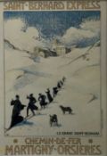A modern print of of a vintage travel poster - 'Saint-Bernard Express', 97cm x 67cm, in glazed frame