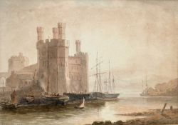 R. H. Bailey, 1920s watercolour - Caenarven Castle, signed and dated 1920, 18cm x 26cm, mounted