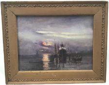 W S Pierpoint (1876-1960) oil on canvas - moonlit shipping scene, signed, 21cm x 29cm, framed