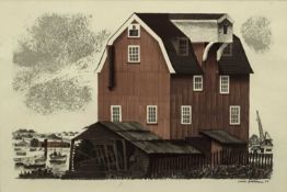 David Gentleman (b.1930) lithograph - Woodbridge Tide Mill, with printed signature and date 1966, in