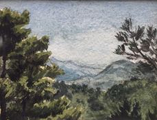 Herbert Harwood Eve (1891-1989) watercolour - Cyprus Landscape, 9cm x 11cm, in glazed frame