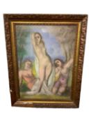 Continental school, early 20th century, chalks - Three bathers, indistinctly signed, 42 x 31cm glaze