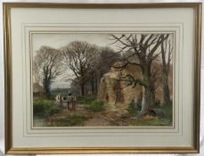 Henry Charles Fox, 1917, watercolour depicting harvest scene, 37cm x 54cm, mounted in glazed frame