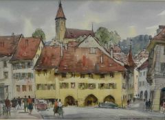 Albert Ribbans (1903-1966) watercolour - Townscape, signed and dated 1962, 24cm x 32cm, in glazed fr