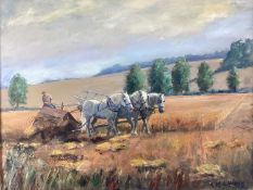 Busky Laurie (1928-2020) oil on canvas - 'Cutting the Oats, Weylands Farm', titled verso, signed, fr