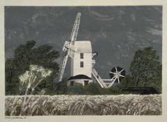 David Gentleman (b.1930) lithograph - Saxted Windmill, printed signature and date '66, in glazed fra