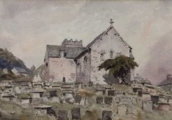 English School, mid 19th century, watercolour - The Church of St Sulien and St Mael, Corwen, Wales,