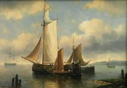 James Hardy 20th Century oil on board - marine scene, signed, 24cm x 34cm, framed
