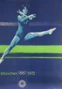 Munich 1972 Olympics Poster, Gymnastics, photo by Max Mühlberger, printed in Germany by Gerber, Münc