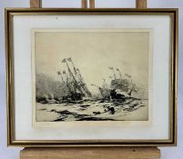 Harold Wyllie (1880-1973) signed etching - Battle of Quiberon Bay, 22cm x 26.5cm, in glazed gilt fra