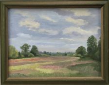 Geoffrey Mieville, contemporary, oil on board - Suffolk Landscape, framed