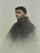Eugène Burnand (Swiss 1850-1921) pastel portrait of a Friar, signed, 47cm x 36cm, in glazed gilt fra