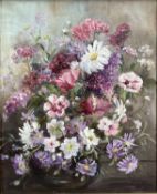 English School, mid 20th century, oil on canvas - Still life of Flowers, 55cm x 45cm, in gilt frame