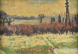 *Ruth Stage (b.1969), tempera on board - The Yellow Field, Shoreham, 18cm x 26cm, framed