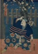 Two antique Japanese woodblocks, signed, one in glazed frame, one unframed