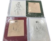Group of mid 19th century German pencil portraits studies, 32 x 23cm and smaller, two mounted. (8)
