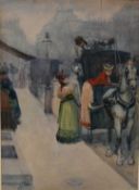 Albert Ludovici II (1852-1932) watercolour - Taking a cab