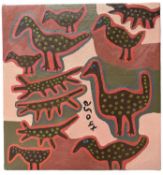 Cg'ose Ntcõx'o (South African born c.1950) oil on canvas - 'Birds', signed, inscribed verso, 48.5cm